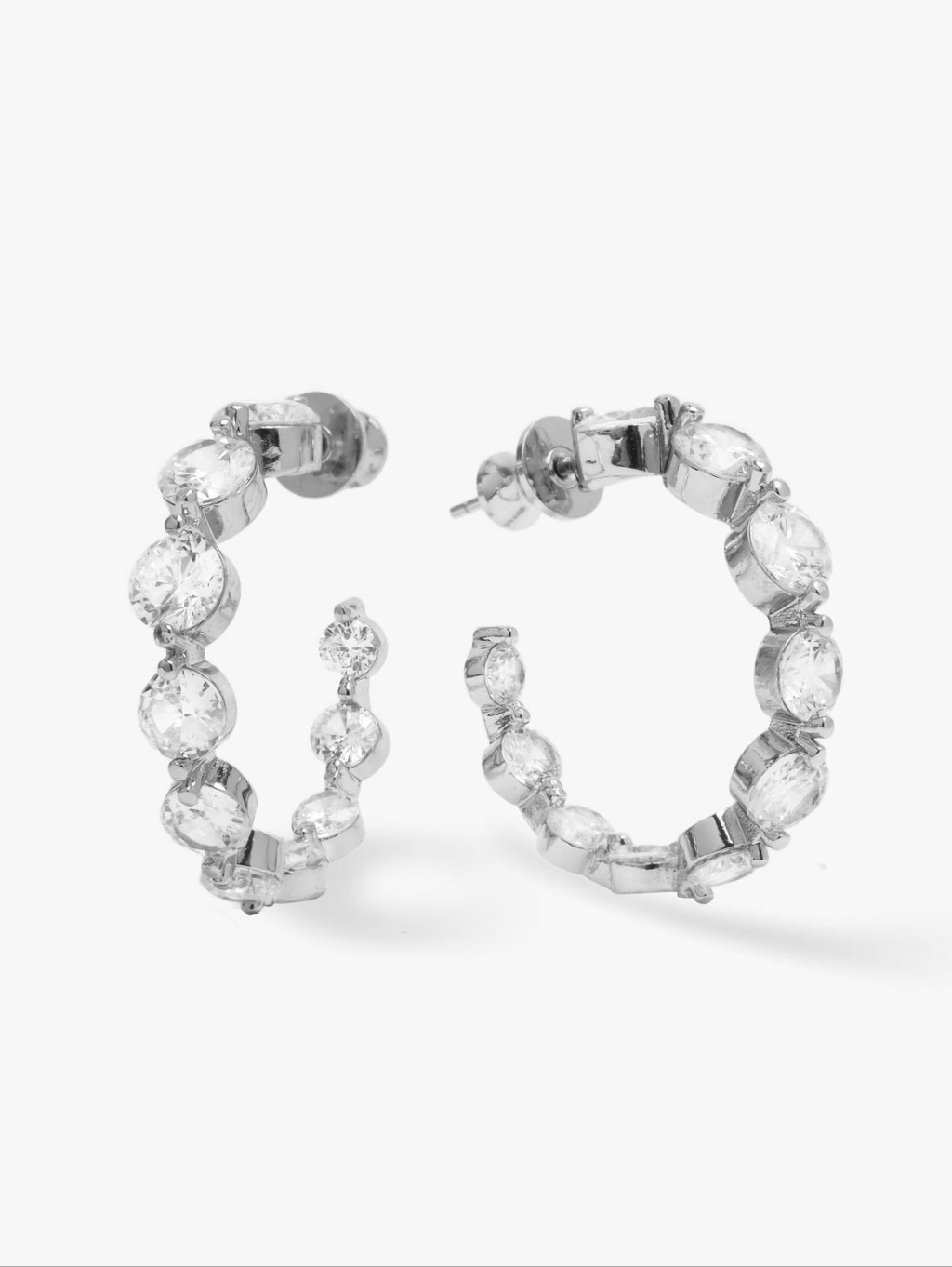 Melinda Maria She's An Icon Hoops .75" Simultated Diamond Earrings Silver Firm